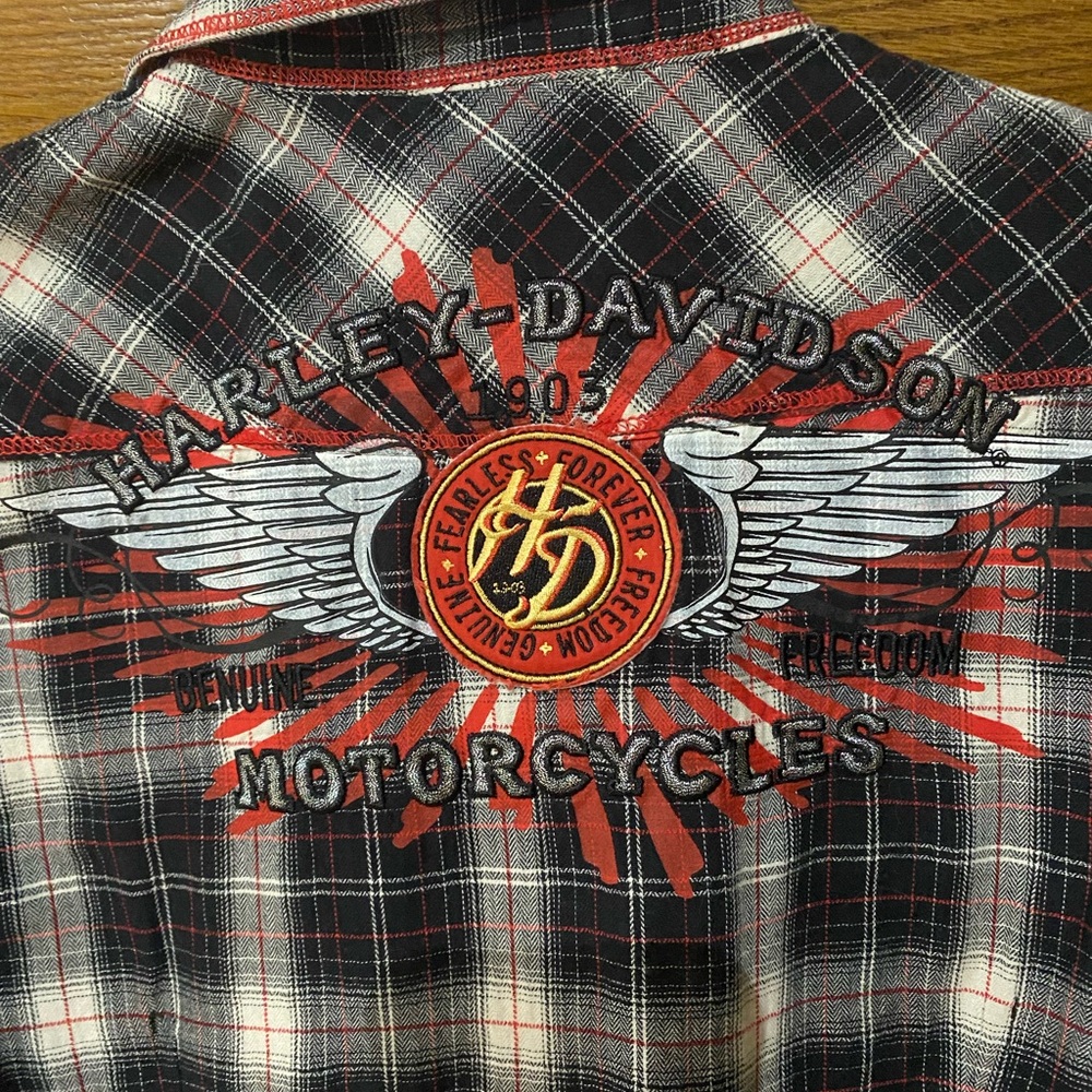 Harley Davidson Plaid Short Sleeve Button-Up Shirt Size Medium - Picture 4 of 4